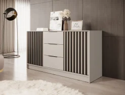 Komody>PIASKI Nowoczesna komoda z szufladami do salonu 155 cm KELLY kaszmir