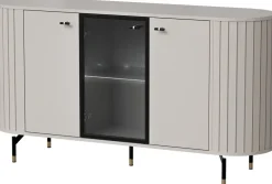 Komody></noscript>DOLMAR Nowoczesna komoda z witryną 150 cm do salonu ZELDA cashmere kaszmir