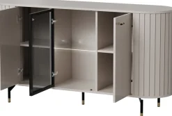 Komody></noscript>DOLMAR Nowoczesna komoda z witryną 150 cm do salonu ZELDA cashmere kaszmir