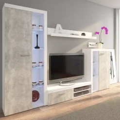 Meblościanki>Lempert Nowoczesna Meblościanka Beton jasny biały SAMBA