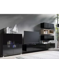 Zestawy Mebli Młodzieżowych|Meblościanki>GiB Meble Nowoczesna meblościanka czarny połysk MODERN 28