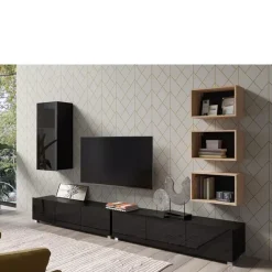 Meblościanki|Zestawy Mebli Młodzieżowych>GiB Meble Nowoczesna meblościanka czarny połysk MODERN 36