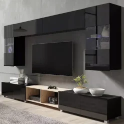Zestawy Mebli Młodzieżowych|Meblościanki>GiB Meble Nowoczesna meblościanka czarny połysk MODERN 24