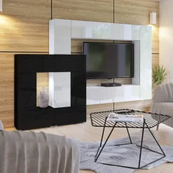 Zestawy Mebli Do Salonu>BROMARKT Nowoczesna meblościanka czarno biała połysk PREMIUM