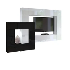 Zestawy Mebli Do Salonu></noscript>BROMARKT Nowoczesna meblościanka czarno biała połysk PREMIUM