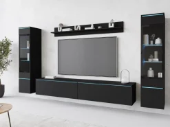 Meblościanki>BRATEX Nowoczesna meblościanka do salonu z szafką RTV VELLORE XL czarny