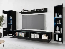 Meblościanki>BRATEX Nowoczesna meblościanka do salonu z szafką RTV VELLORE XL czarny