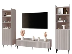 Zestawy Mebli Do Salonu|Meblościanki>JUREK Nowoczesna meblościanka do salonu z szafką RTV ASPERO kaszmir