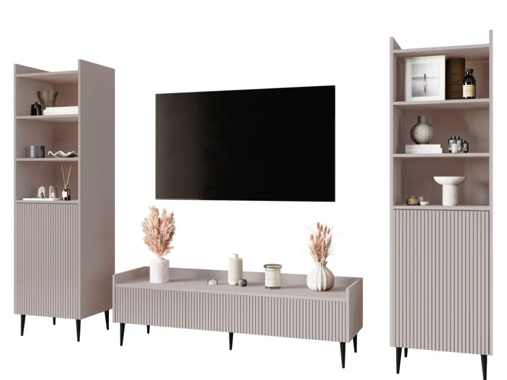 Zestawy Mebli Do Salonu|Meblościanki>JUREK Nowoczesna meblościanka do salonu z szafką RTV ASPERO kaszmir