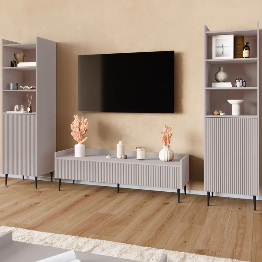 Zestawy Mebli Do Salonu|Meblościanki>JUREK Nowoczesna meblościanka do salonu z szafką RTV ASPERO kaszmir