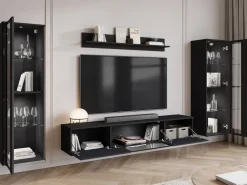 Meblościanki>BRATEX Nowoczesna meblościanka do salonu czarna CAVIO czarny