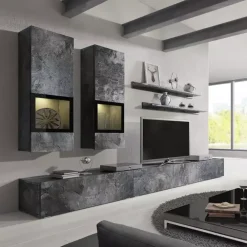 Zestawy Mebli Do Salonu|Meblościanki>Helvetia Nowoczesna meblościanka do salonu BARRET beton ciemny