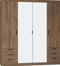 Meble Dla Dzieci|Zestawy Mebli Do Przedpokoju>Lempert Nowoczesna modułowa szafa z lustrem i szufladami KUBA 180 cm dąb lefkas