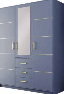 Meble Dla Dzieci|Szafy Trzydrzwiowe>Stolar Nowoczesna niebieska szafa trzydrzwiowa z półkami i drążkiem 147 cm BILL niebieski