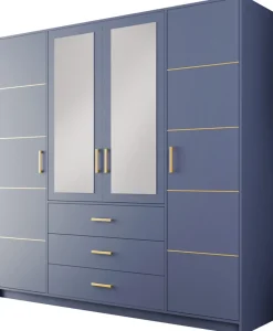 Meble Dla Dzieci|Szafy Do Pokoju Dziecięcego>Stolar Nowoczesna niebieska szafa 200 cm z lustrem i półkami BILL niebieski