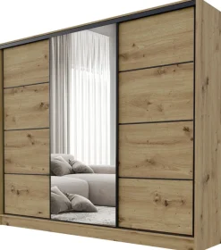 Zestawy Mebli Do Przedpokoju|Szafy Trzydrzwiowe>BROMARKT Nowoczesna pojemna szafa przesuwna 200 cm BEST dąb artisan