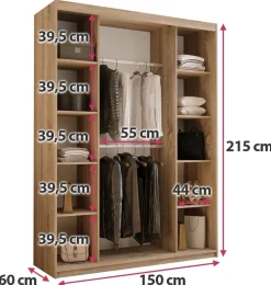 Meble Dla Dzieci|Meble Młodzieżowe></noscript>Meblohand Nowoczesna pojemna szafa przesuwna z lustrem 150 cm HOT dąb sonoma