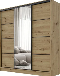 Zestawy Mebli Do Przedpokoju|Szafy Trzydrzwiowe>BROMARKT Nowoczesna pojemna szafa przesuwna 180 cm BEST dąb artisan