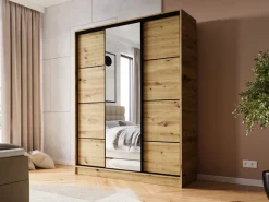 Zestawy Mebli Do Przedpokoju|Szafy Trzydrzwiowe></noscript>BROMARKT Nowoczesna pojemna szafa przesuwna 180 cm BEST dąb artisan