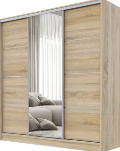 Zestawy Mebli Do Przedpokoju|Szafy Trzydrzwiowe>BROMARKT Nowoczesna pojemna szafa przesuwna 180 cm BEST dąb sonoma