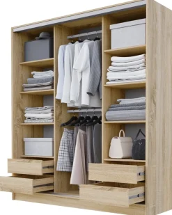 Zestawy Mebli Do Przedpokoju|Szafy Trzydrzwiowe>BROMARKT Nowoczesna pojemna szafa przesuwna 180 cm BEST dąb sonoma