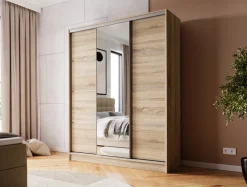 Zestawy Mebli Do Przedpokoju|Szafy Trzydrzwiowe></noscript>BROMARKT Nowoczesna pojemna szafa przesuwna 180 cm BEST dąb sonoma