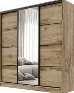 Zestawy Mebli Do Przedpokoju|Szafy Trzydrzwiowe>BROMARKT Nowoczesna pojemna szafa przesuwna 180 cm BEST dąb wotan