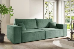 Meble Dla Dzieci|Meble Młodzieżowe></noscript>BROMARKT Nowoczesna sofa sztruksowa z funkcją spania do salonu PEDRO zielona