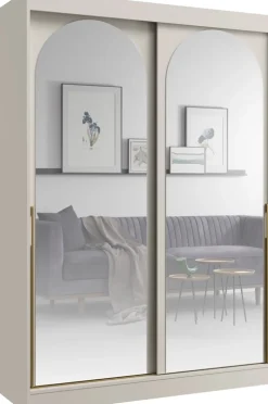 Meble Młodzieżowe|Zestawy Mebli Do Przedpokoju>JUREK Nowoczesna szafa 150 cm przesuwna z dwoma lustrami MORIN kaszmir