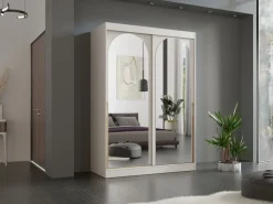 Meble Młodzieżowe|Zestawy Mebli Do Przedpokoju></noscript>JUREK Nowoczesna szafa 150 cm przesuwna z dwoma lustrami MORIN kaszmir