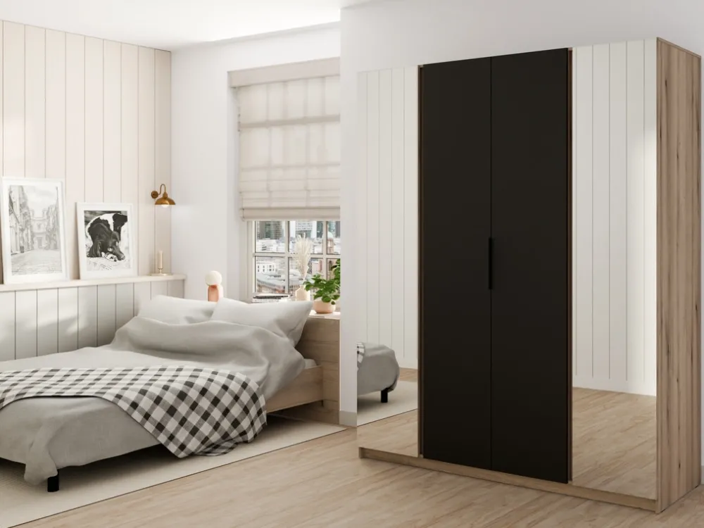 Szafy Młodzieżowe|Szafy Otwierane>Lempert Nowoczesna szafa do sypialni z lustrem i półkami 200 cm KARAT