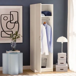 Meble Młodzieżowe|Szafy Młodzieżowe></noscript>INTER MEBLE Nowoczesna szafa do sypialni z drążkiem GENTIO biała biały