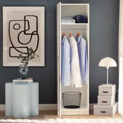 Meble Młodzieżowe|Szafy Młodzieżowe></noscript>INTER MEBLE Nowoczesna szafa do sypialni z drążkiem GENTIO biała biały