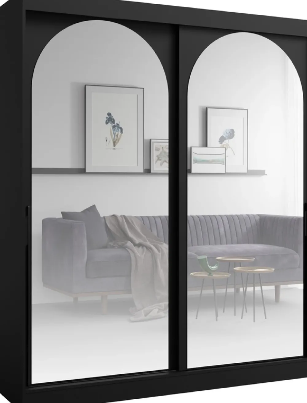 Szafy Dwudrzwiowe|Szafy Młodzieżowe>JUREK Nowoczesna szafa duża czarna 180 cm drzwi przesuwne lustra czarne uchwyty czarny