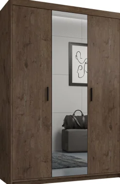 Garderoby|Meble Młodzieżowe>Lempert Nowoczesna szafa modułowa dwudrzwiowa z lustrem 133 cm KUBA dąb lefkas