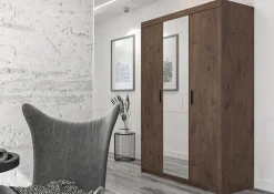 Garderoby|Meble Młodzieżowe></noscript>Lempert Nowoczesna szafa modułowa dwudrzwiowa z lustrem 133 cm KUBA dąb lefkas