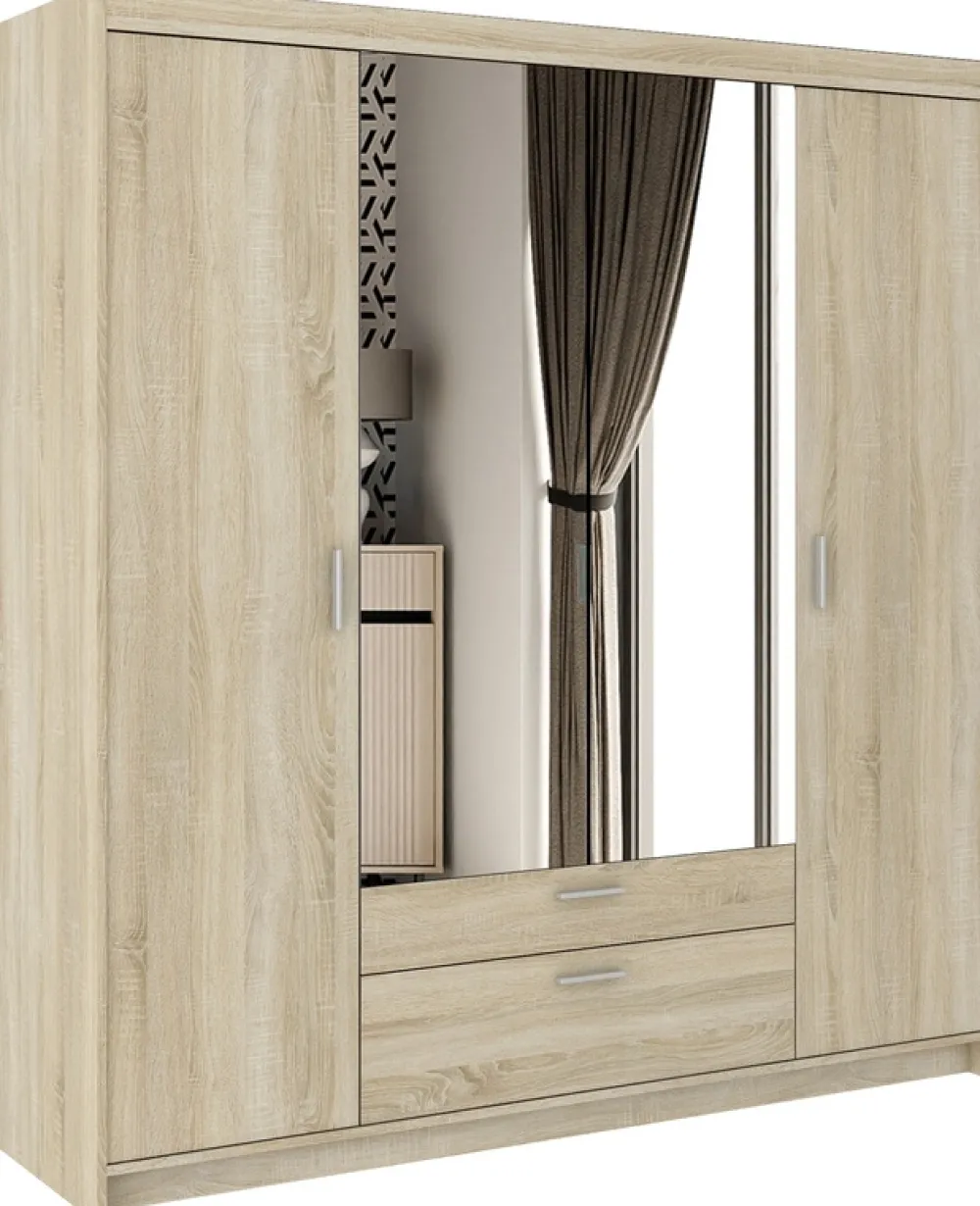 Garderoby|Meble Młodzieżowe>Lempert Nowoczesna szafa modułowa z lustrem i szufladami 176 cm KUBA dąb sonoma