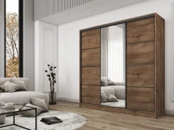 Zestawy Mebli Do Przedpokoju|Szafy Trzydrzwiowe></noscript>BROMARKT Nowoczesna szafa przesuwna z lustrem 235 cm BEST dąb lefkas