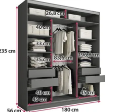 Zestawy Mebli Do Przedpokoju|Szafy Trzydrzwiowe></noscript>BROMARKT Nowoczesna szafa przesuwna do sypialni 180 cm TOP MAX grafit