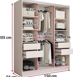 Zestawy Mebli Do Przedpokoju|Szafy Trzydrzwiowe></noscript>BROMARKT Nowoczesna szafa przesuwna z lustrem 150 cm TOP beż piaskowy