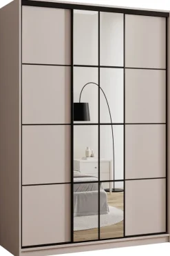Szafy Trzydrzwiowe|Szafy Do Przedpokoju>BROMARKT Nowoczesna szafa przesuwna z lustrem i półkami 150 cm EDGE beż piaskowy