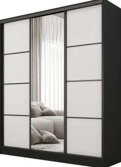 Zestawy Mebli Do Przedpokoju|Szafy Trzydrzwiowe>BROMARKT Nowoczesna szafa przesuwna do sypialni 160 cm BEST lustro półki