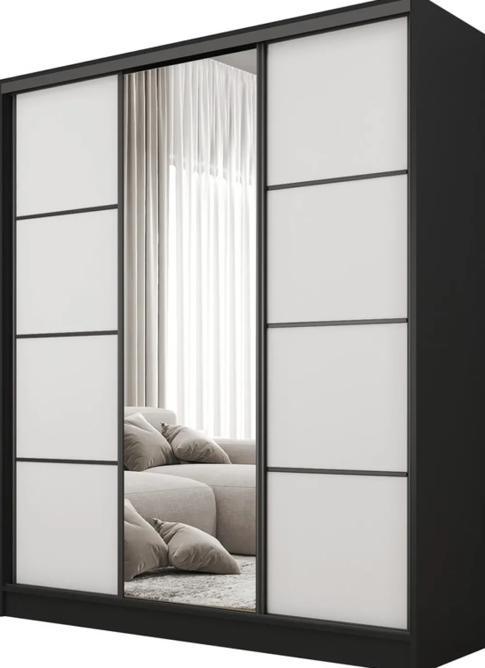 Zestawy Mebli Do Przedpokoju|Szafy Trzydrzwiowe>BROMARKT Nowoczesna szafa przesuwna do sypialni 160 cm BEST lustro półki