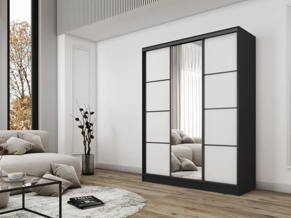 Zestawy Mebli Do Przedpokoju|Szafy Trzydrzwiowe>BROMARKT Nowoczesna szafa przesuwna do sypialni 160 cm BEST lustro półki