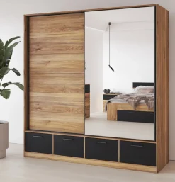 Zestawy Mebli Do Sypialni|Szafy Dwudrzwiowe></noscript>Helvetia Nowoczesna szafa przesuwna 200 cm do sypialni z lustrem BETA