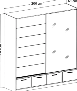 Zestawy Mebli Do Sypialni|Szafy Dwudrzwiowe></noscript>Helvetia Nowoczesna szafa przesuwna 200 cm do sypialni z lustrem BETA