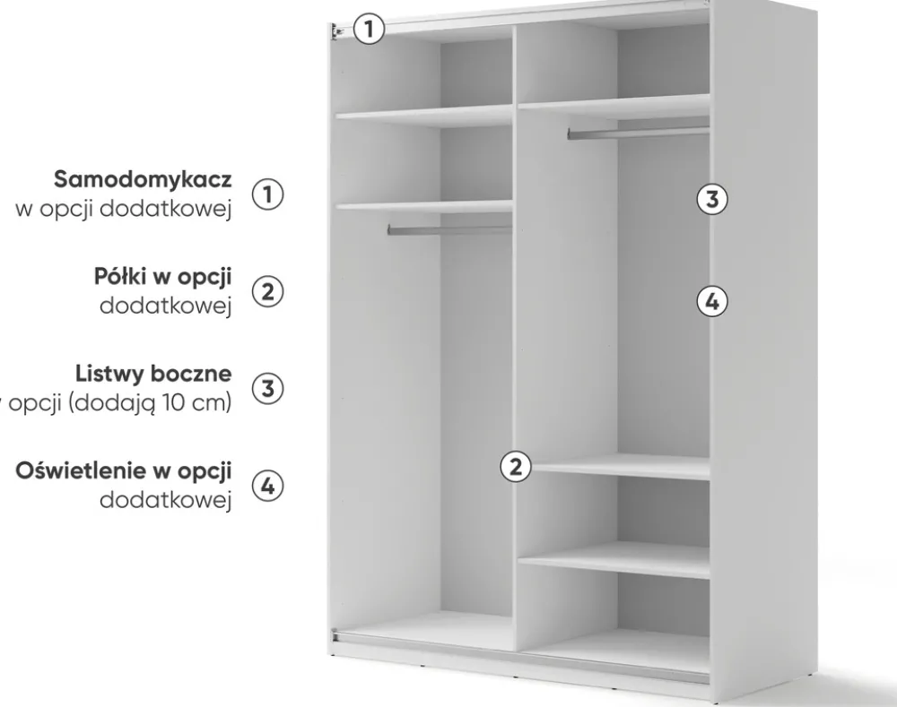 Zestawy Mebli Do Przedpokoju|Szafy Dwudrzwiowe>lenart. Nowoczesna szafa przesuwna 170 cm z lustrem i półkami MAXI
