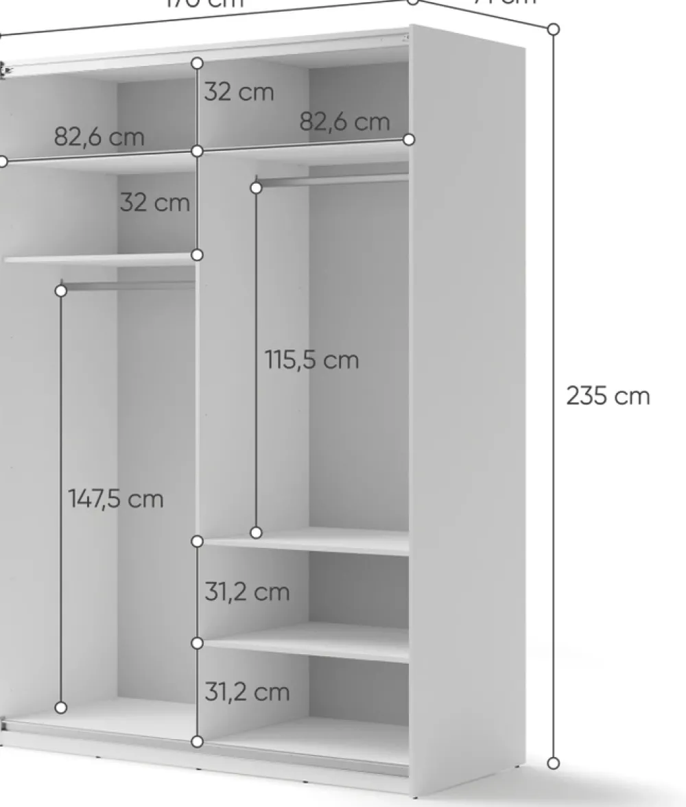 Zestawy Mebli Do Przedpokoju|Szafy Dwudrzwiowe>lenart. Nowoczesna szafa przesuwna 170 cm z lustrem i półkami MAXI