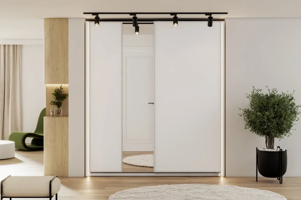 Zestawy Mebli Do Przedpokoju|Szafy Dwudrzwiowe>lenart. Nowoczesna szafa przesuwna 170 cm z lustrem i półkami MAXI