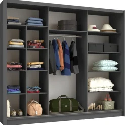 Meble Młodzieżowe|Szafy Trzydrzwiowe>MEBLOSIEK Nowoczesna szafa przesuwna BALI 247 cm z lustrem szary grafit